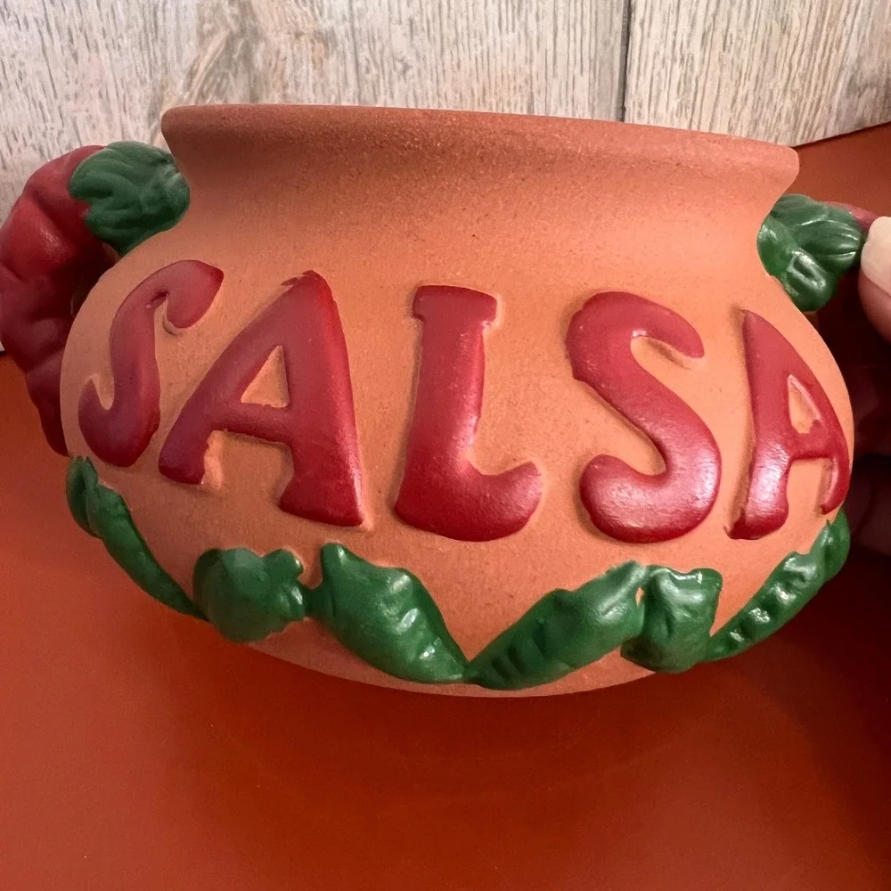 Chili Pepper Terra‎ Cotta Salsa Pot Bowl Southwestern Serving Dish Red Green